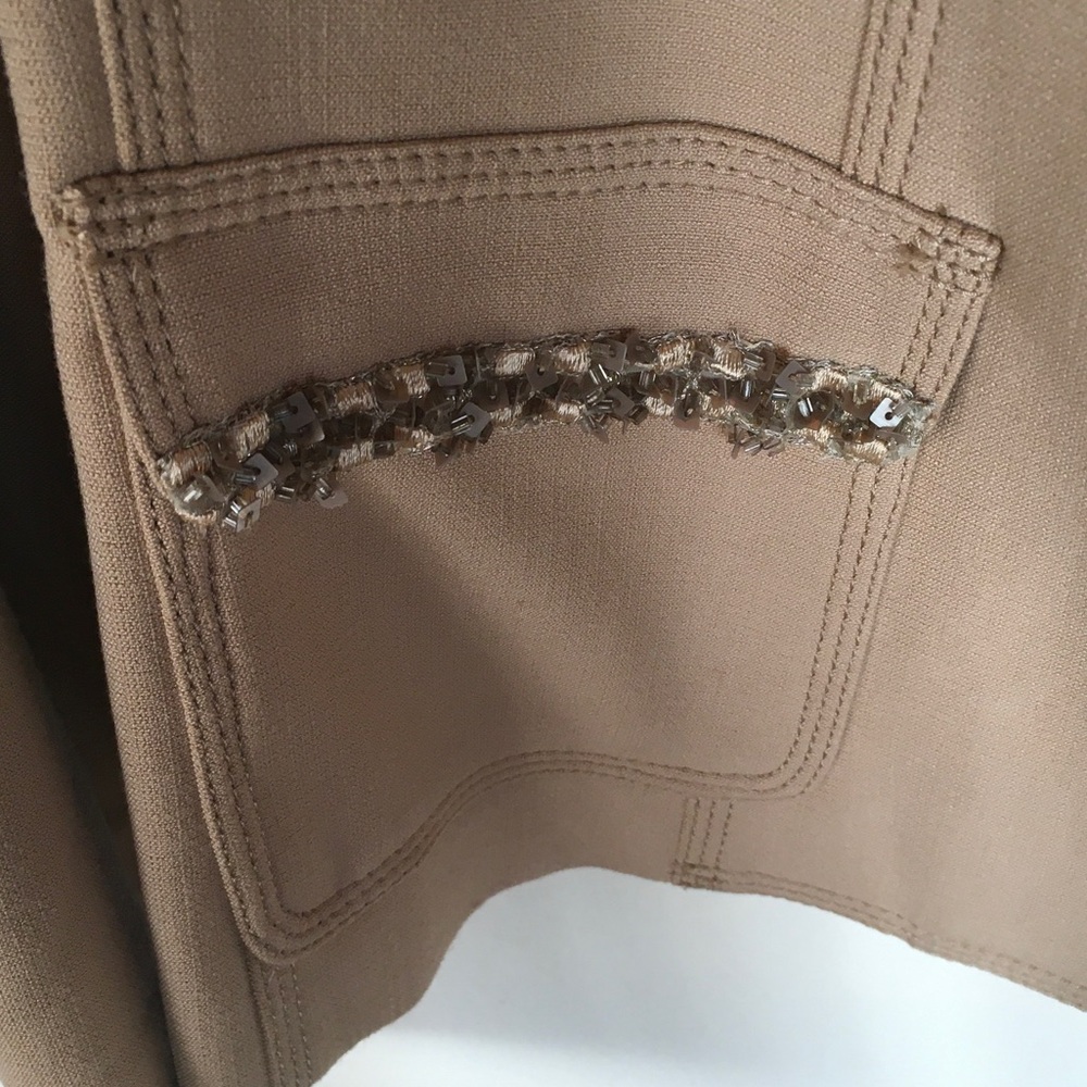 Women's Tan Collarless Jacket - Picture 3 of 6